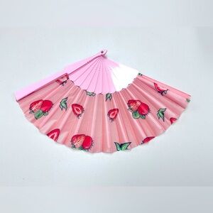 Pink Strawberry Patterned Hand Fan